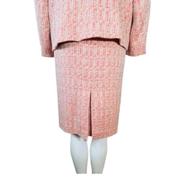 Anne Klein skirt set and blazer jacket midi tweed orange long sleeves size 14 /M - Picture 7 of 16